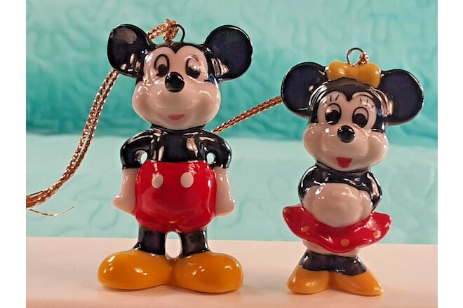 Vintage Disney Christmas MICKEY & MINNIE MOUSE Bone China Ornaments 1.75" - 2"
