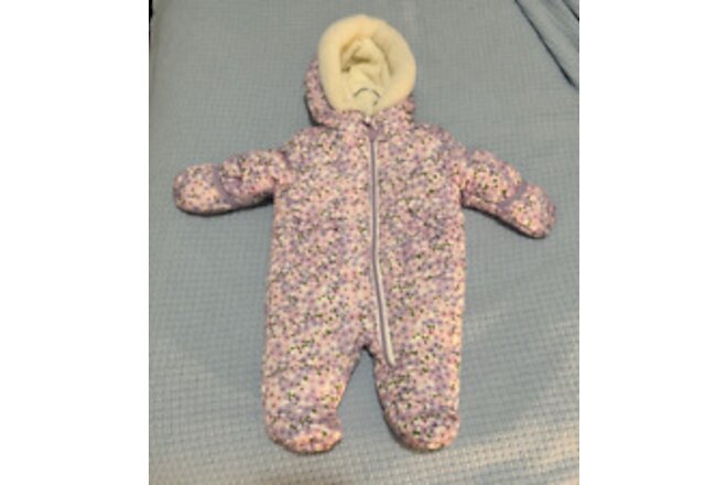 Kensie Girl Sz 0-3 Months Pink Flowers Zip Snow Suit Baby Snowsuit Fleece Lined
