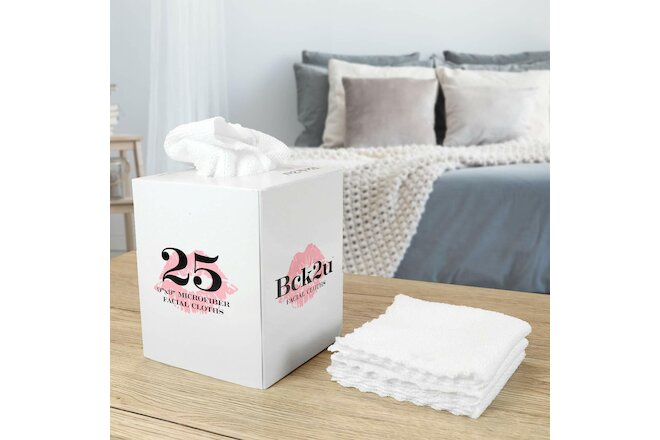 Box of 25 Makeup Removal Washcloths - Reusable Microfiber 9x9 Soft Beauty Cloth