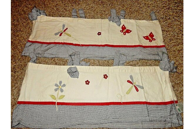 Set of 2 LAMBS & IVY SECRET GARDEN Butterfly Dragonfly Gingham Window Valances