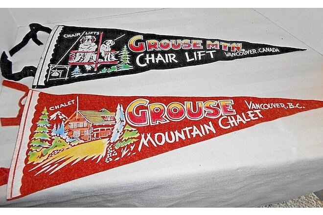 Grouse Mountain Chalet & Chair Lift 21" Pennants Lot of 2 Vancouver B.C.
