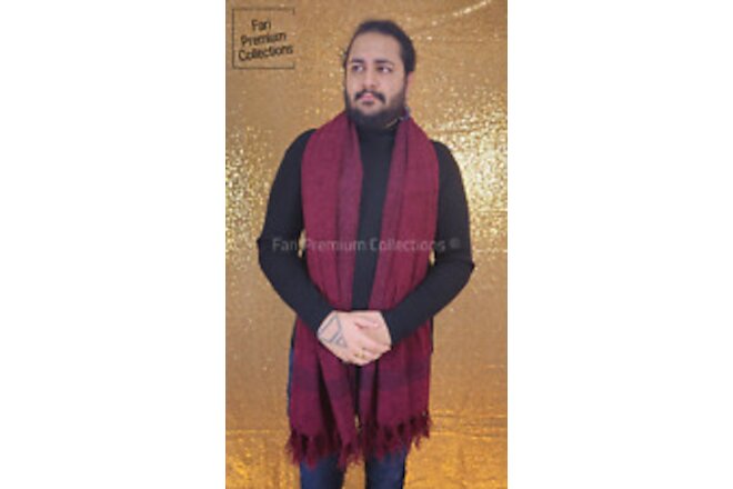 Soft Warm Wool Shawl Border Design Pakistani Kashmiri Wrap Scarf Mahogany Brown
