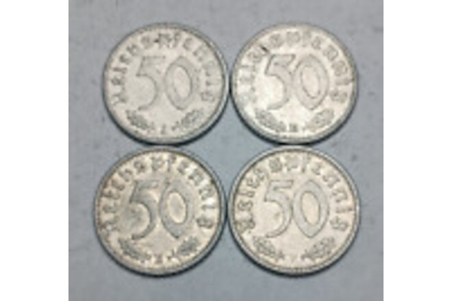 Lot Germany Third Reich 1935 50 Reichspfennig - WWII Coins - Mint Marks A D E F