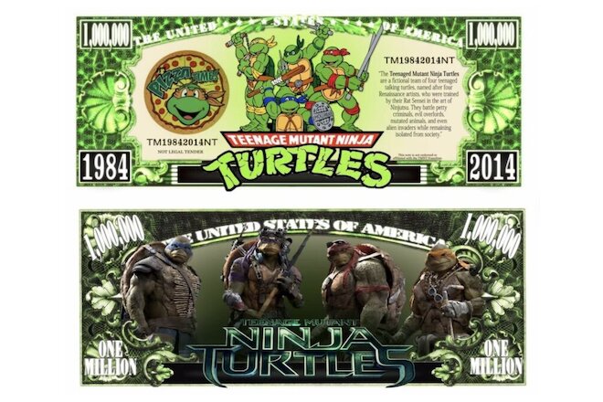 TMNT Ninja Turtles 10 Pack Collectible Novelty Funny Money Million Dollar Bills