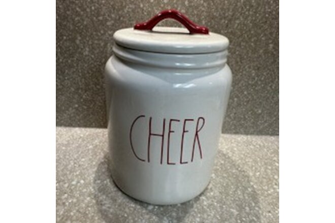 Rae Dunn Cheer Canister Christmas LL Red Handle Lid Holiday Decor