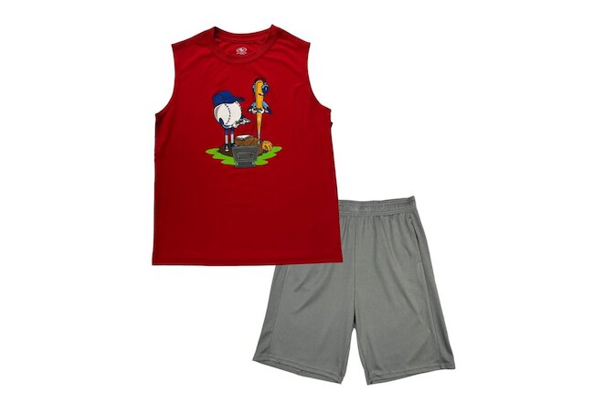 Athletic Works Boys Sporty Tank Top & Mesh Shorts Set Size XXL (18) Gray /Red