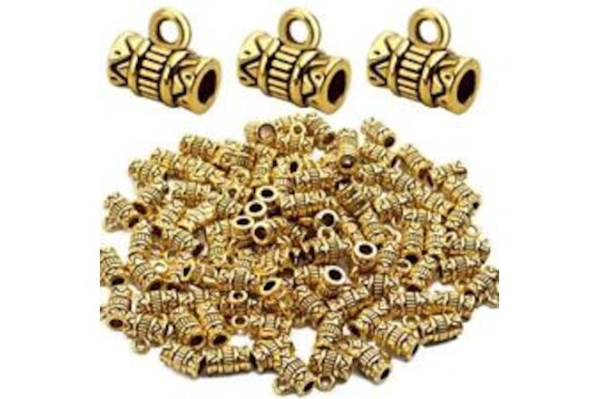 100pcs Bails Beads, Tibetan Big Hole Bail Tube Bead Loose Spacer Beads Hanger...