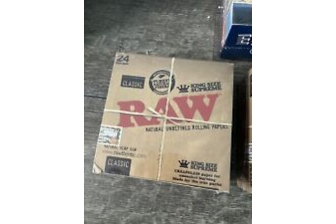 FULL BOX 24 PACKS AUTHENTIC RAW ROLLING PAPER CLASSIC KING SIZE SUPREME NEW SEAL