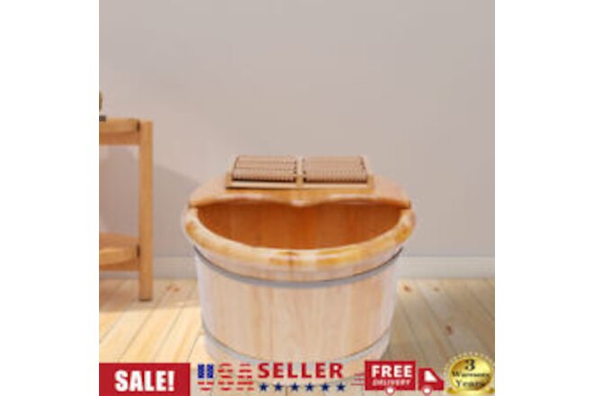 Cedar Wood Foot Basin +Massager Wooden Bucket Foot Bath Massage Plus Cover Plate