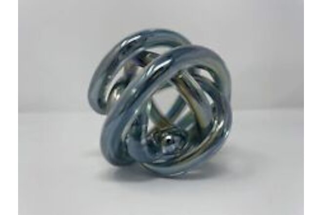 Blown Glass Abstract Art, Knot shaped, Smokey Gray/Blue/Iridescent Paper Weight
