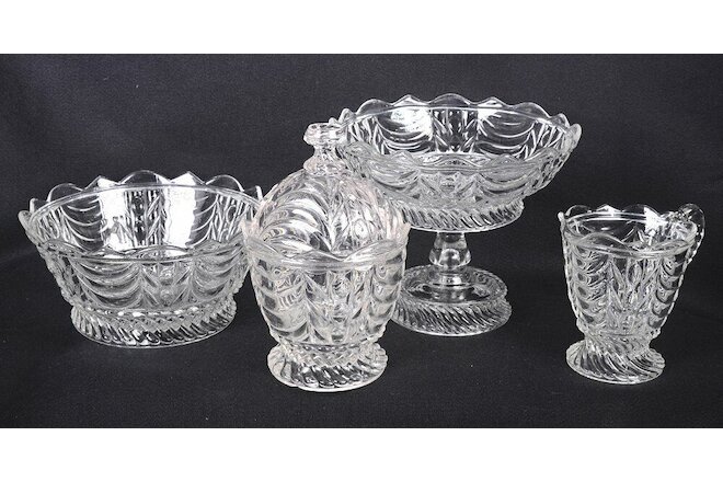 (4) Pieces Vintage BRYCE BROS. EAPG Clear Glass SULTAN CURTAIN: Compote, Bowl...