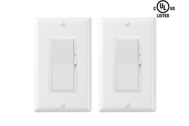 Decora Dimmer Light Switch Single Pole / 3-Way - LED / Incandescent / CFL 2 Pack