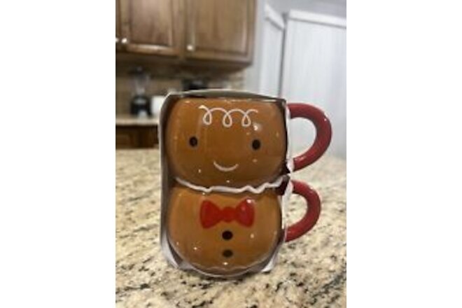 Stackable Gingerbread Mug Set Seasonal Holiday Christmas Mugs Coffee Chocolate