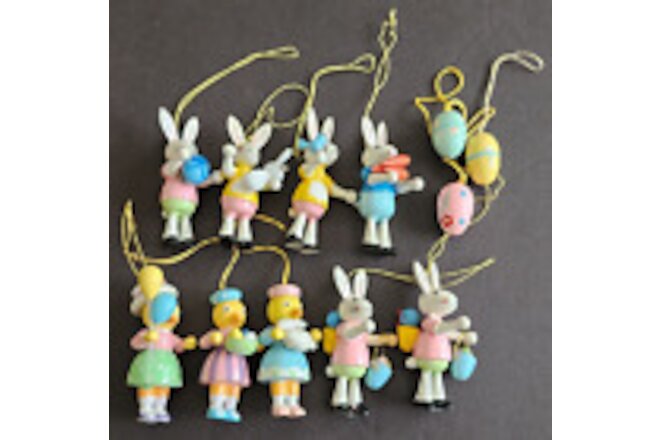 Lot Of 12 Vintage 1984 1986 Wood 2" Easter Ornaments Bunny - Eggs - Chicks