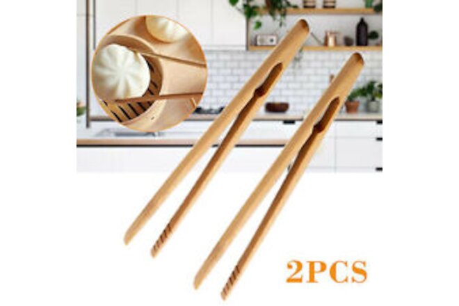 2Pcs Wooden Toast Tongs Toaster Bacon Cooking BBQ Food Bread Tong Kitchen Tool