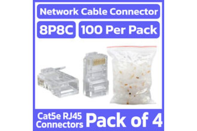 400 Pack RJ45 Modular Plugs 8P8C Cat5e Cat 5 LAN Ethernet Cable Connector Plug