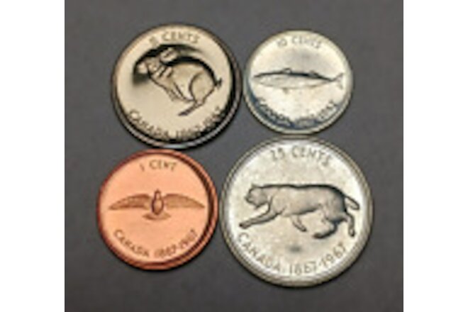 4x 1967 Canada Prooflike Coins - Confederation - Lynx Silver Quarter, Dime, etc