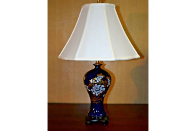 25" CHINESE PORCELAIN COBALT BLUE MEIPING VASE LAMP ASIAN ORIENTAL PEONY