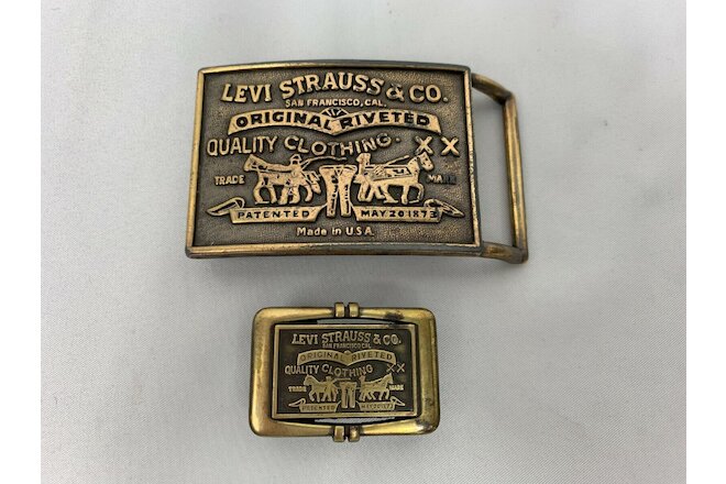 Vtg Levi Strauss & Co. Original Riveted 2 horse Logo Tag Belt Buckles set of 2