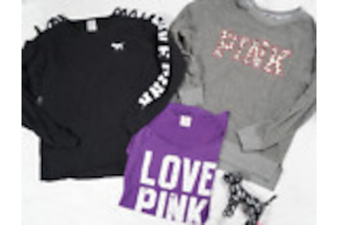 Women's Lot (4) VICTORIA'S SECRET PINK Sweatshirts & Night Shirt & Dog Sz XS