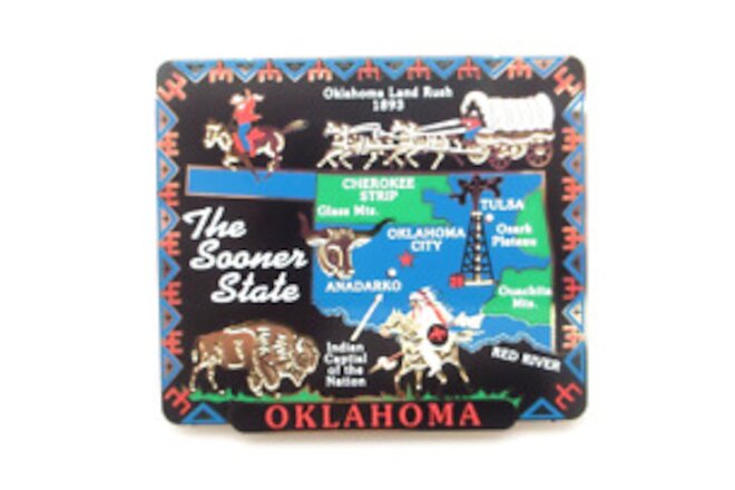 Oklahoma Sooner State Brass Magnet Tulsa Red River Oil Ozark Plateau Glass Mts
