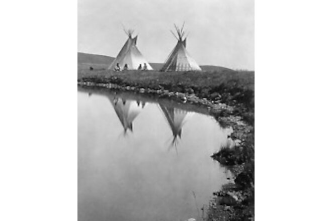 "At the water's edge" Piegan Tribe Campsite (1910) 8"x10" Photograph Print 8x10