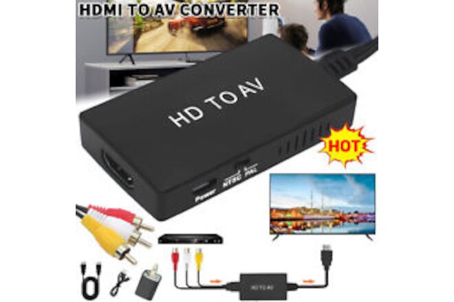 HDMI to RCA Converter, HDMI to AV 3RCA CVBs Composite Video Audio Adapter TV Box