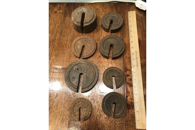 Antique Cast Iron Weights - Mercantile Balance Scale Platform - Over 14 Lbs