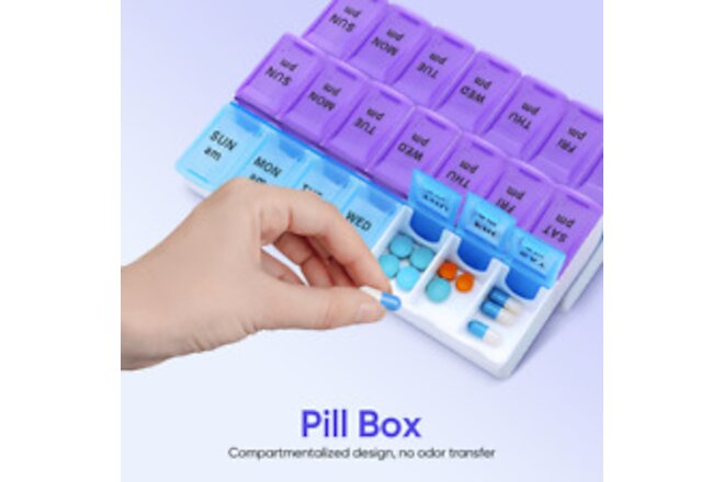 2x FDA Weekly Pill Box Organizer Grid 7 Day AM PM Medicine Case Braille Designs