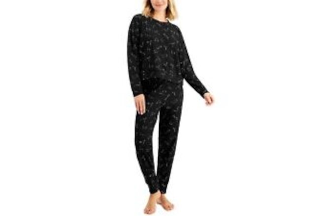 Jenni by Jennifer Moore Womens Sleepwear Pajama Top and Jogger Set,Black,Medium