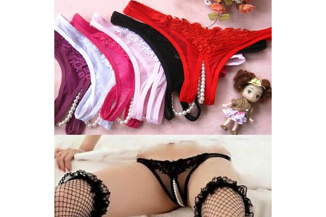 Women Sexy Lace Pearl Briefs Lingerie Knickers G-string Thongs Panties Underwear