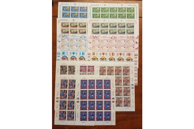 UNITED NATIONS LOT 13 FULL SHEETS OF 20 & 16. SEE LIST BELOW. ALL MNH.