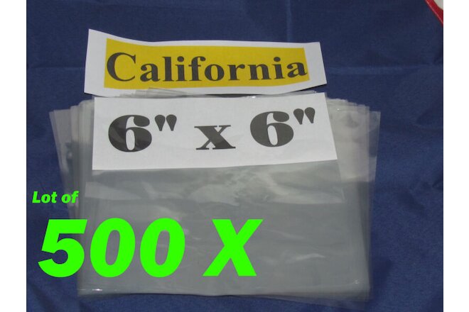 Lot of 500 Pieces Heat Shrink Wrap Film Flat Bags 6x6 Candles PVC 6" x 6"