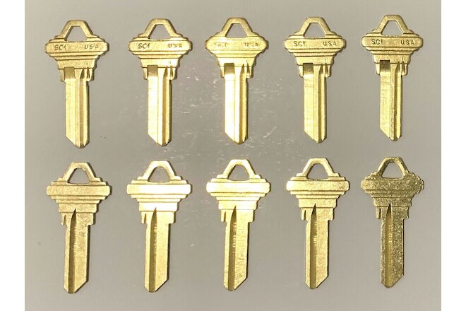 LOT OF (10) SCHLAGE SC1 ILCO KEY BLANKS SOLID BRASS MADE IN THE USA