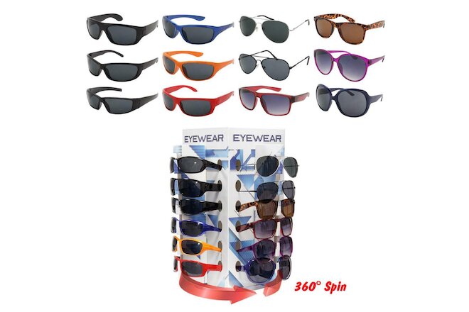 Wholesale Lot of 48 Sunglasses On 4 Panel Counter Display Unisex Assorted Styles