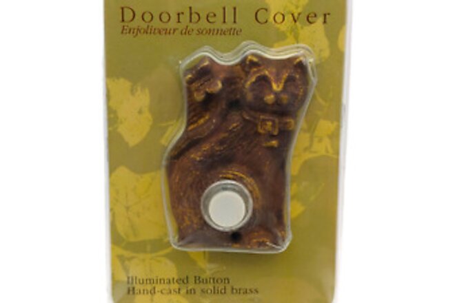 Figi Decorative Cat Doorbell Cover - vtg Solid Antiqued Brass Gold Brown Metal