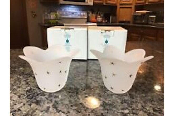 LOT 2 PartyLite Stellar Blossom Candle Holders P0452 ATOMIC STARS SATIN GLASS