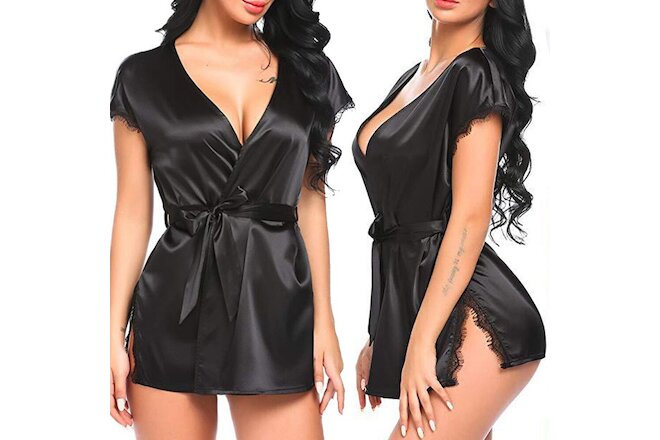 Black Women's Sexy-Lingerie Babydoll Sleepwear Underwear Lace Dress Nightwear US