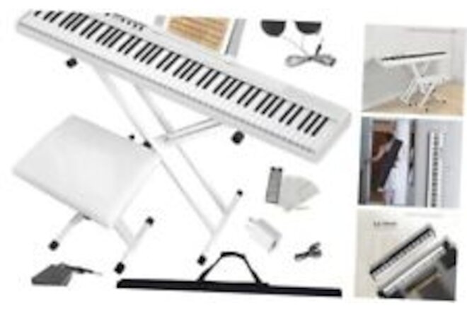 Longeye Piano Keyboard Set, Semi Weighted Digital Piano with Double-X Stand,