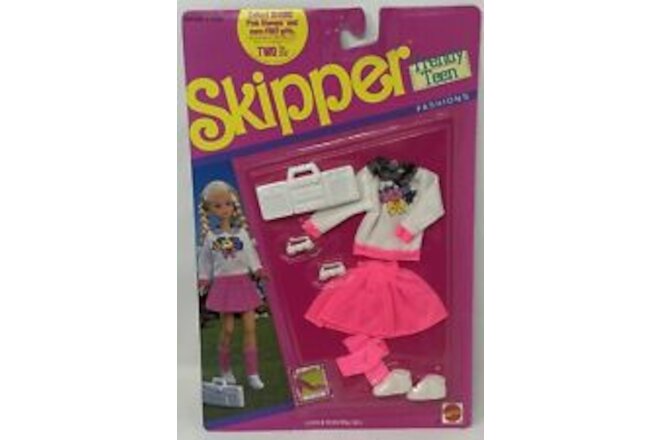 VTG Mattel Skipper Barbies Trendy Teen Outfit Pink Skirt Collared Floral Sweater