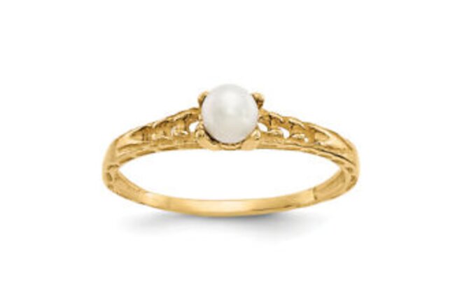 10K Yellow Gold 3mm Freshwater Cultured Pearl Birthstone Baby Ring