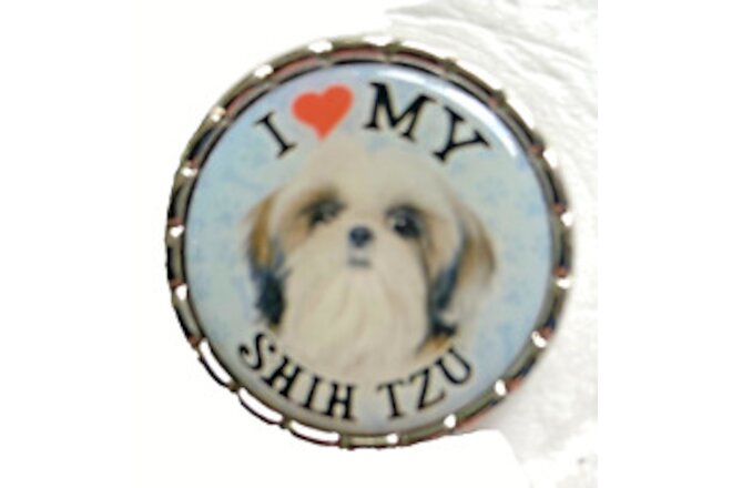 I Love My Shih Tzu Dog Lapel Pin 30 mm Metal Silver Color Pin Back Gift