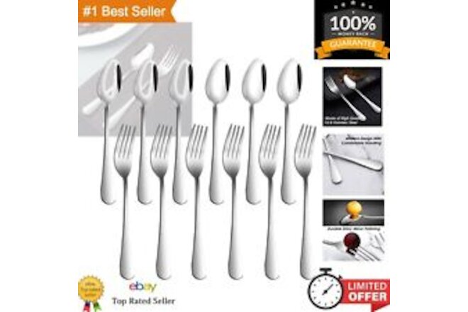 Set of 12, Stainless Steel Dinner Forks and Spoons, Heavy-duty Forks 8 Inch a...