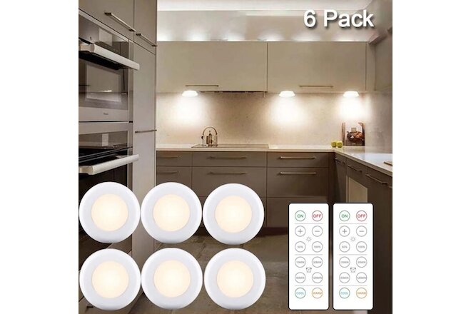 6 Pack Wireless LED Puck Lights Under Cabinet Closet Kitchen Remote Control US