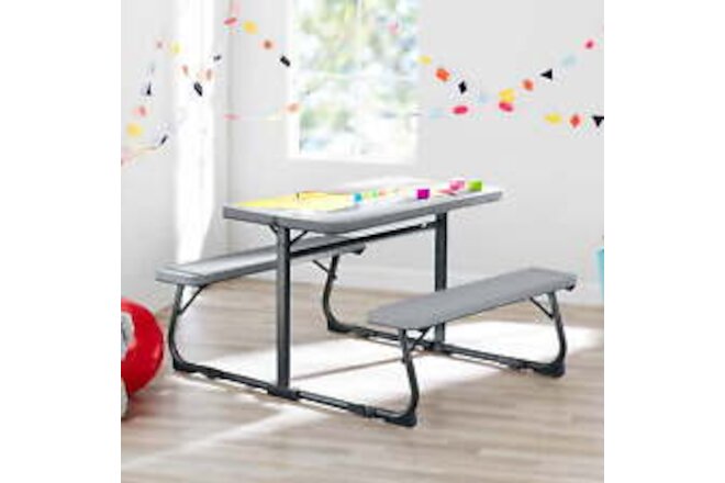 Kid's Activity Table 2 Bench Folding Sturdy Playroom Bedroom Ages 3-8 Years Gray