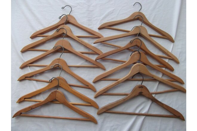 vtg lot 12 wood wooden clothes hanger 17in tip to tip flat suit pant bar
