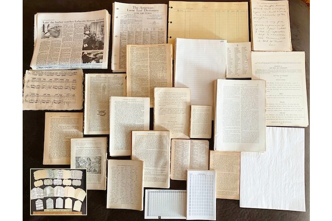 100!Old Antique&Vtg Book Page SAMPLER Junk Journal Paper Lot~Natural Aged Patina