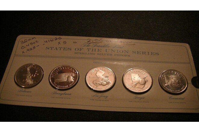 STATES OF THE UNION SERIES STERLING SILVER PROOF MEDALS 925 FRANKLIN MINT PACKAG