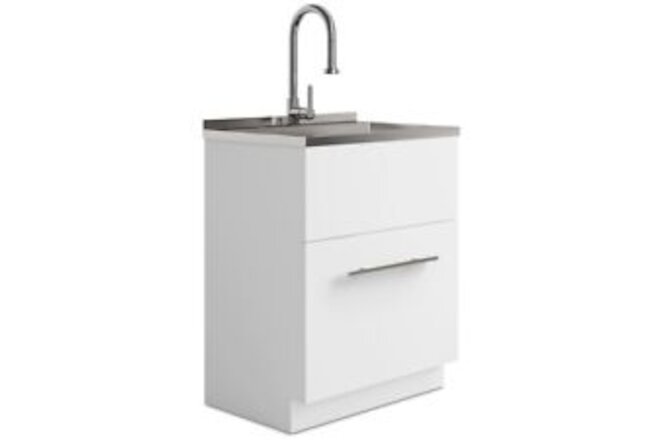 Simpli Home Metro Modern 28"Laundry Cabinet With Faucet And Stainless Steel Sink