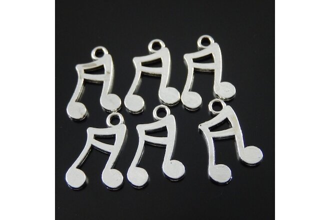 40PCS Antique Silver Alloy Musical Note Shaped Charms Pendants 13*11*1mm 34299